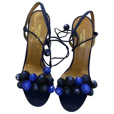 Pre-owned Aquazzura Wild Thing Blue Leather Sandals