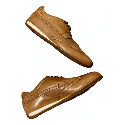 Pre-owned Giorgio Armani Leather Low Trainers In Camel