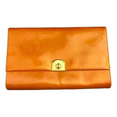 Pre-owned Sergio Rossi Patent Leather Clutch Bag In Orange