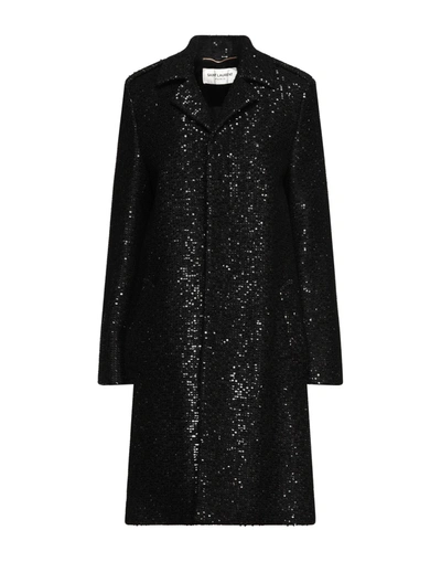 Saint Laurent All-over Bead Embellished Coat In Black