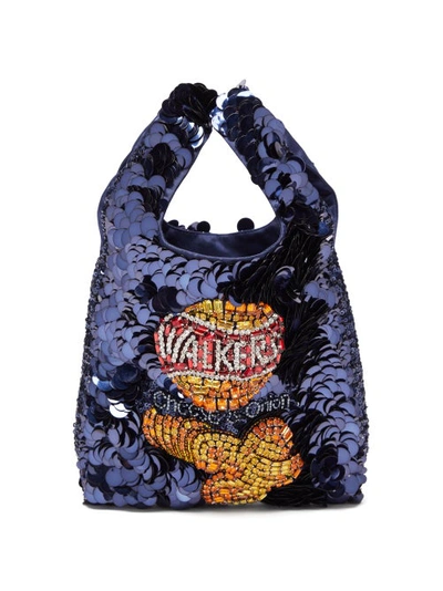 Anya Hindmarch Walkers Sequinned Recycled-satin Tote Bag In Blue