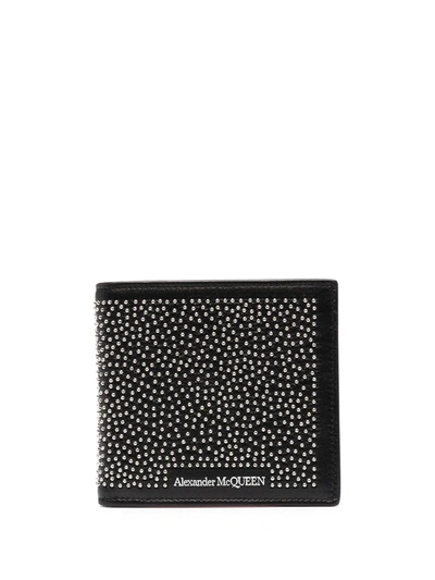 Alexander Mcqueen Stud-embellished Logo-print Wallet In Black