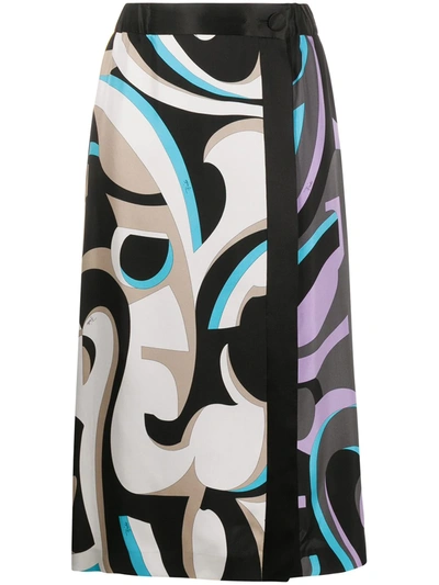 Emilio Pucci Abstract-print Mid-length Wrap Skirt In Black