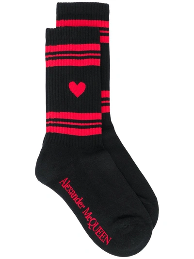 Alexander Mcqueen Skull And Heart Sport Socks In Black