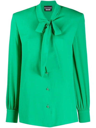 Boutique Moschino Tie-neck Long-sleeved Shirt In Green