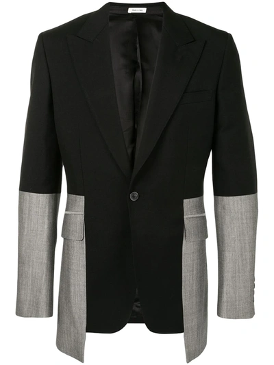Alexander Mcqueen Slim-fit Panelled Wool-gabardine And Wool And Mohair-blend Suit Jacket In Black