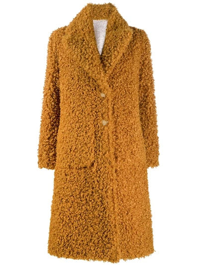 Pinko Shaggy Single Breasted Coat In Yellow