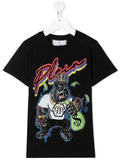 Philipp Plein Kids' Graphic Print T-shirt In Black