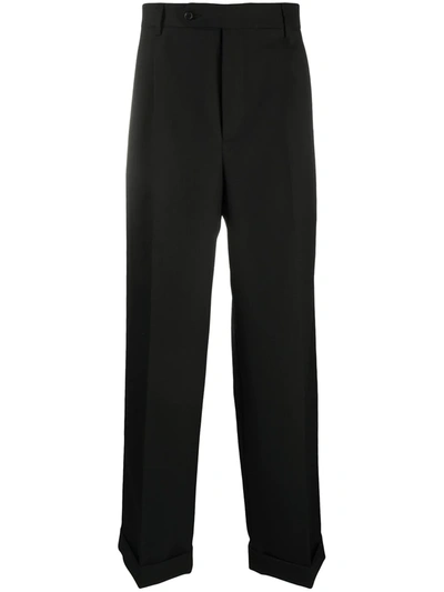 Msgm Wide-leg Tailored Gabardine Trousers In Black