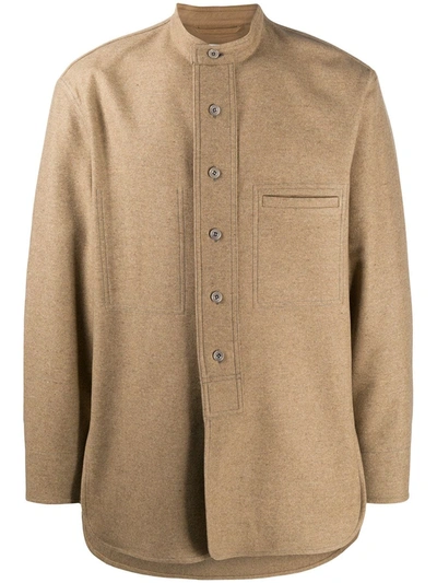 Lemaire Button-up Overshirt In Brown