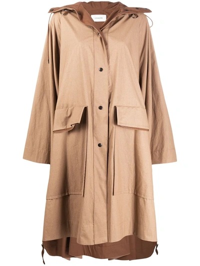 Lemaire Asymmetric-hem Coat In Brown