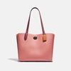 Coach Willow Tote In Colorblock With Signature Canvas Interior In Pink In Pewter/vintage Pink Multi