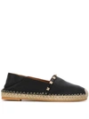 Valentino Garavani Rockstud Leather Espadrilles In Blk/beige