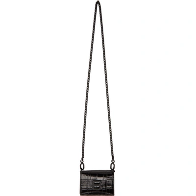 Balenciaga Black Hourglass Mock Croc Leather Chain Wallet