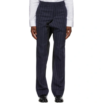 Maison Margiela Blue Striped Deconstructed Trousers In 002f Blue