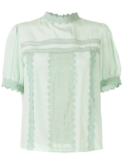 Martha Medeiros Giovanna Silk Blouse With Lace In Green