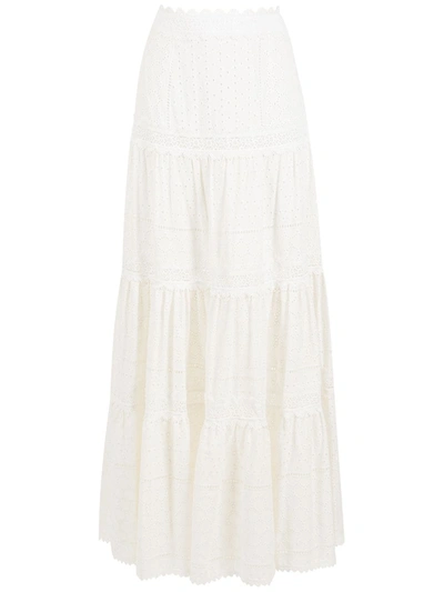 Martha Medeiros Lia Broderie-anglaise Tiered Skirt In White