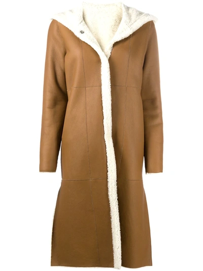 Liska Shearling Hooded Coat In Brown