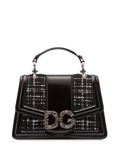 Dolce & Gabbana Dg Amore Bag In Polished Calfskin And Tweed In Black