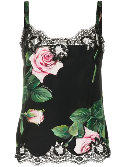 Dolce & Gabbana Rose Print Camisole In Black