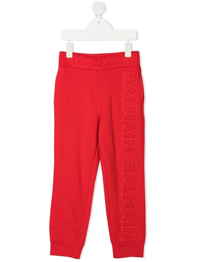 Balmain Kids' Embossed-logo Track Trousers In Red