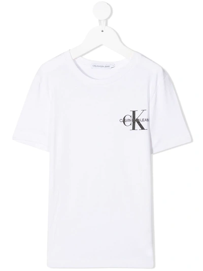 Calvin Klein Kids' Crew Neck Logo Print T-shirt In White