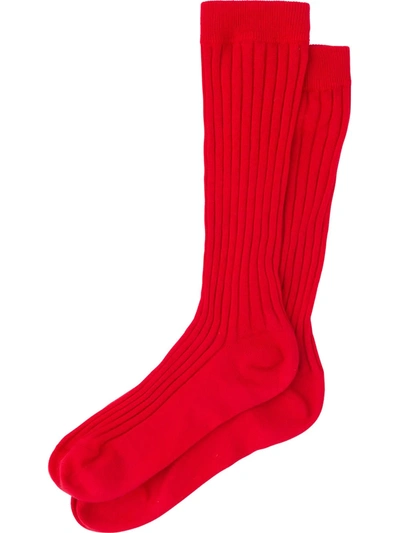 Miu Miu Ribbed-knit Knee-length Socks In Red