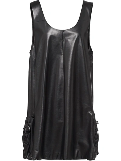 Prada Leather Mini Dress In Black