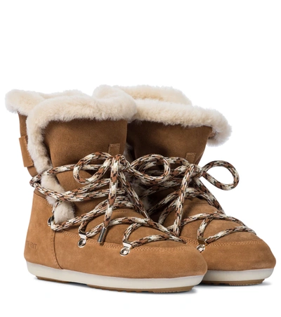 Moon Boot Far Side High Lace-up Shearling-trimmed Suede Snow Boots In Camel