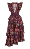 Ulla Johnson Viola Asymmetric Tiered Silk Dress In Purple