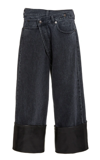 R13 Women's Crossover Leather-cuff Wide-leg Jeans In Dark Wash