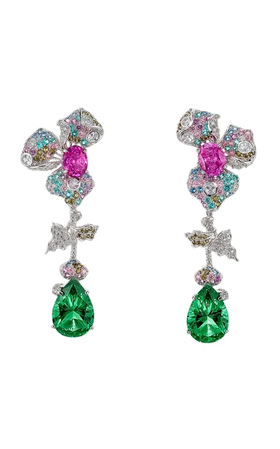 Anabela Chan 18k White Gold Garden Orchid Earrings In Green