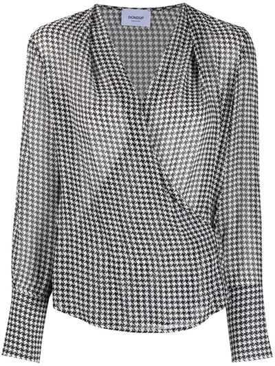 Dondup Houndstooth-print Wrap Blouse In Black
