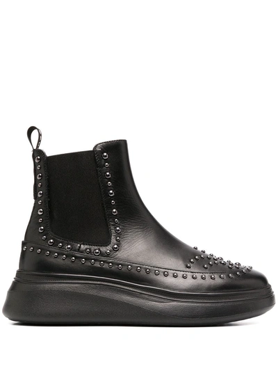 Moa Master Of Arts Black Leather Chelsea Booties With Studs Detail