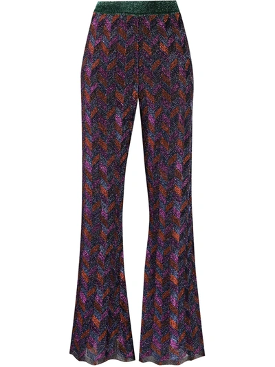 M Missoni Chevron Flared Metallic-knit Trousers In Purple