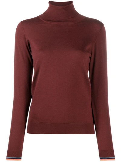 Paul Smith Roll Neck Ribbed Knit Jumper In Red