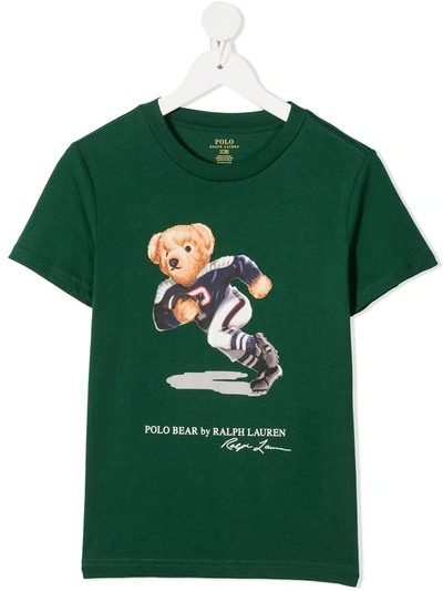 Ralph Lauren Teen Football Bear-print Cotton T-shirt In Green