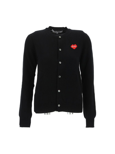 Comme Des Garçons Play Heart Logo Embroidered Buttoned Cardigan In Black