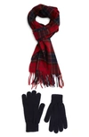 Barbour Tartan Wool Scarf & Gloves Set In Red Tartan