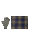 Barbour Tartan Wool Scarf & Gloves Set In Classic/ Olive