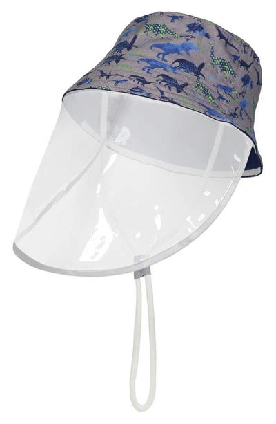 Andy & Evan Kids' Reversible Dino Print Bucket Hat With Removable Shield In Grey Dino