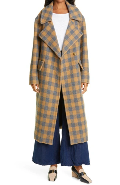 Smythe Check Wool Blend Blanket Coat In Camel Grey Check