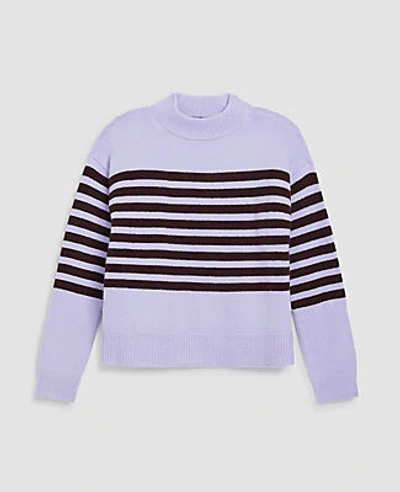 Ann Taylor Striped Mock Neck Sweater In Sweet Lavender
