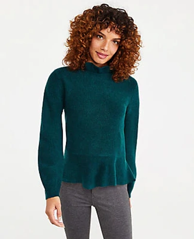 Ann Taylor Ruffle Neck Peplum Sweater In Deep Emerald Teal