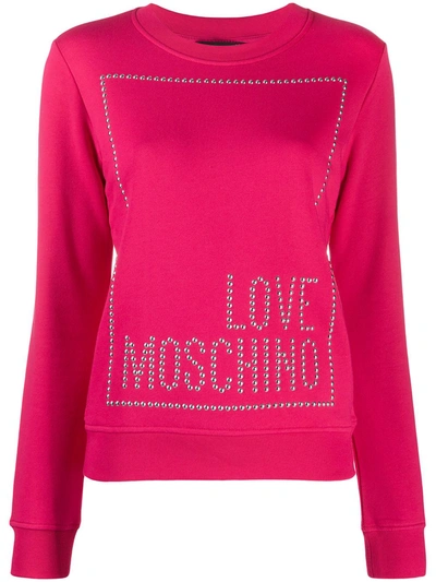 Love Moschino Logo Lettering Embellished Sweatshirt In Fuchsia In Pink