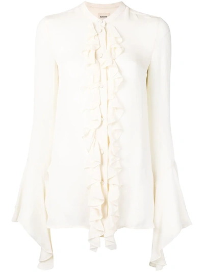 Khaite Keith Ruffle Front Wide Sleeve Shirt In Ivory