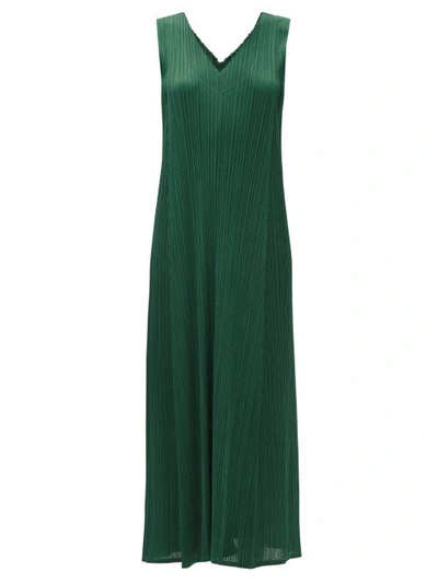 Issey Miyake Monthly Colors October V-neck Sleeveless Dress In Green