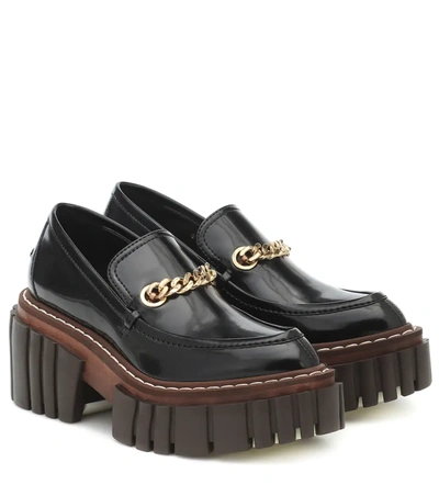 Stella Mccartney Chain-embellished Faux Patent-leather Platform Brogues In Black