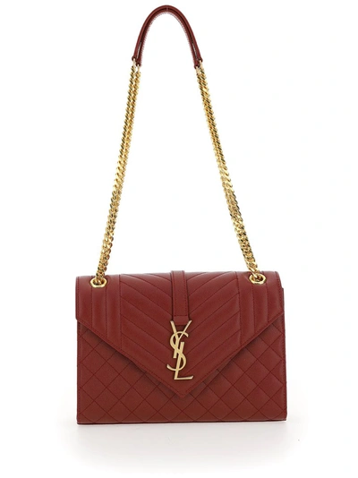 Saint Laurent Matelassé Envelope Medium Shoulder Bag In Red