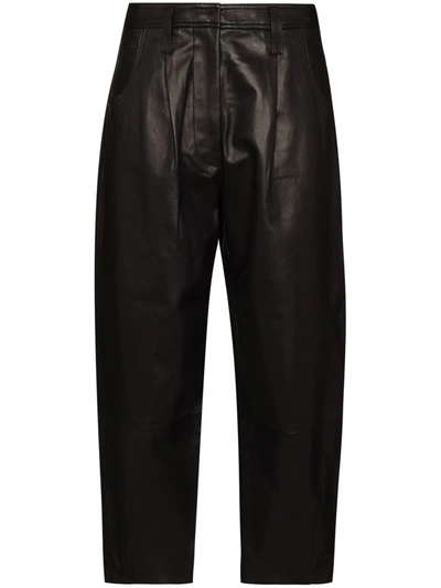 Frame Barrel Wide-leg Leather Trousers In Black